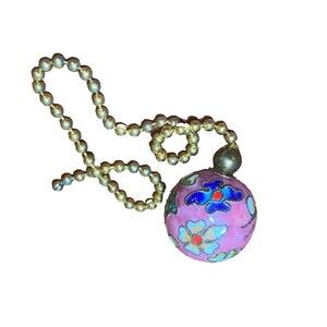 Vtg Cloisonné Lamp Light Fan PULL CHAIN Ball Enamel Floral Design Pink Blue Gold